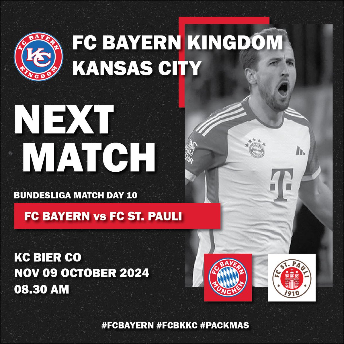 FCBayernKC's tweet photo. Bundesliga Match Day 10 between FC Bayern vs FC St. Pauli at @kcbierco ⚽️🥨🍻

https://t.co/w9TQioEkEs

#fcbayern #fcbkkc #packmas https://t.co/2QXaHPKtes