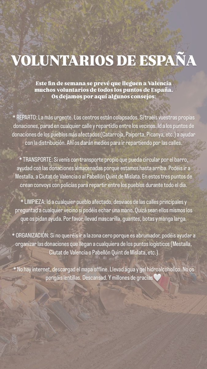 Mucha gente se va a desplazar este fin de semana a Valencia para ayudar en las zonas afectadas. 

Os dejo por aquí unos consejos que creo que os vendrán muy bien cuando estéis sobre el terreno. Gente de la Terreta, podéis complementarlo con lo que querías 🧵