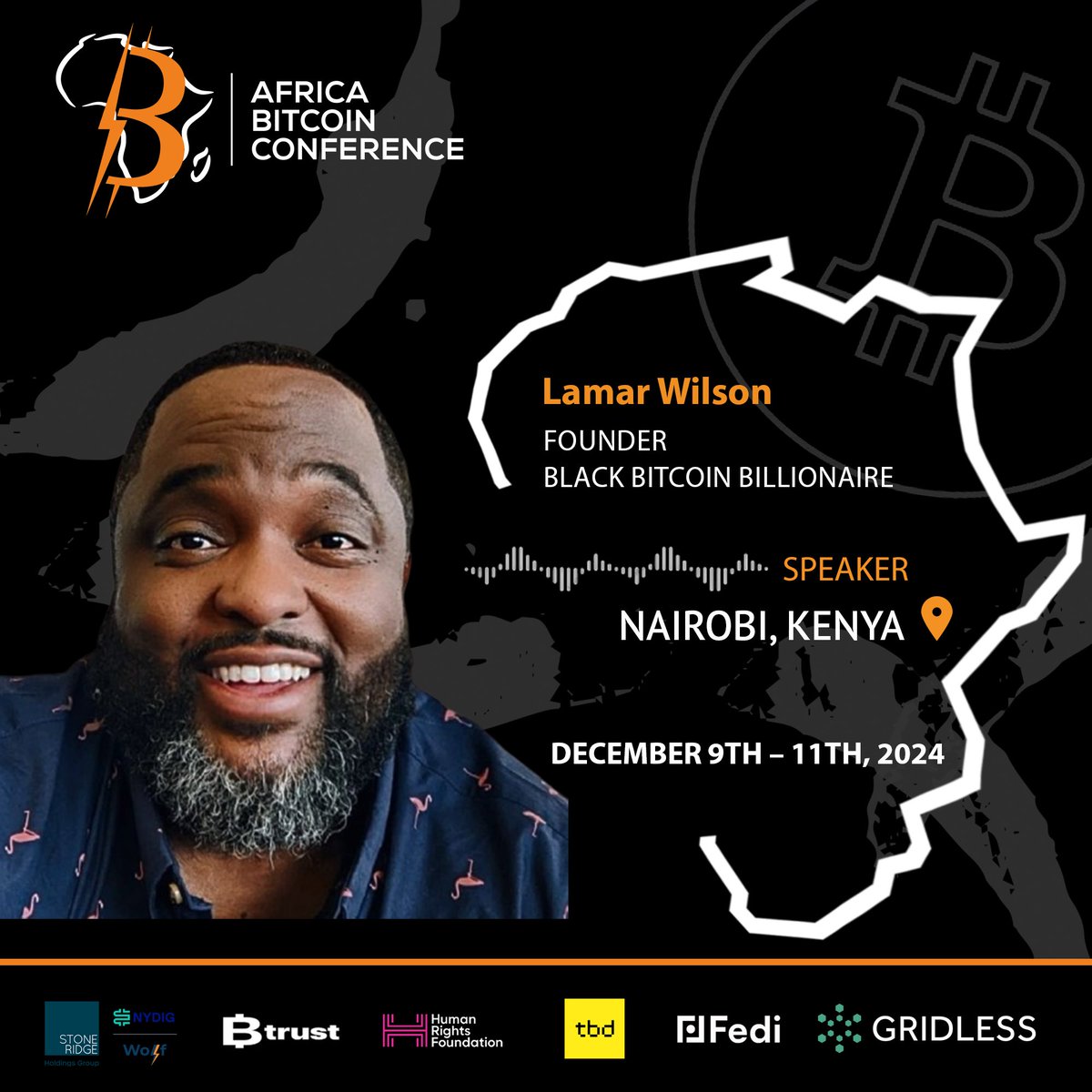 We are pleased to announce that Lamar Wilson will be one of the speakers at  the upcoming Africa Bitcoin Conference.🇰🇪 @bigmarh Created one of the  first Bitcoin wallets for IOS, Pheeva. Built