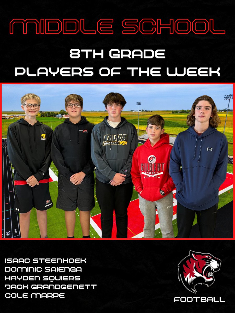 🔥🏈8th GRADE PLAYERS OF THE WEEK!! 🏈🔥

Isaac, Dominic, Hayden, Jack, and Cole were our special guests last week during Team Meal as the 8th Grade Players of the Week!  

Congrats! 💪💪