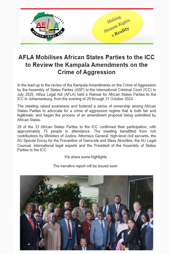 Africa Legal Aid (AFLA) mobilises African States Parties to the International Criminal Court (ICC) to Review the Kampala Amendments on the Crime of Aggression. Our pictorial e-reporter here: mailchi.mp/africalegalaid…