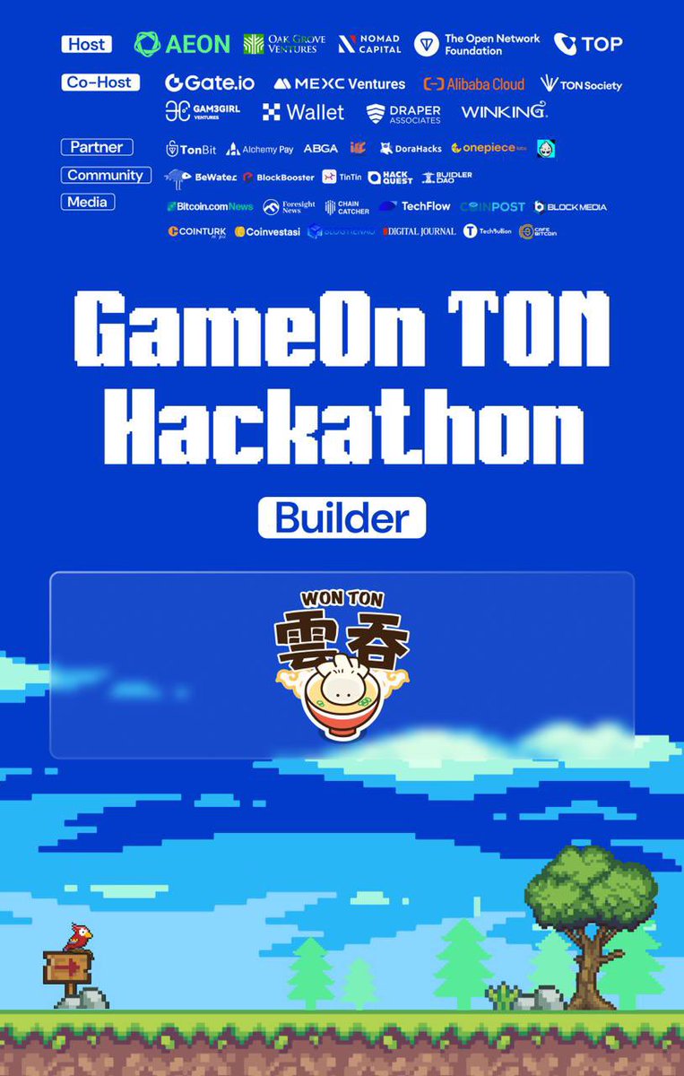 🎮 We're excited to be part of the 3-month innovation #GameOnTON Hackathon! 🚀

Backed by <a href="/AEON_Community/">AEON.XYZ</a>, <a href="/OakGroveVC/">Oak Grove Ventures</a>, <a href="/NomadCapital_io/">Nomad Capital</a>, <a href="/ton_blockchain/">TON 💎</a>, and <a href="/topdotco/">The Open Platform</a>, this event boasts a massive $6M prize pool and offers developers top-tier resources, expert mentorship, and