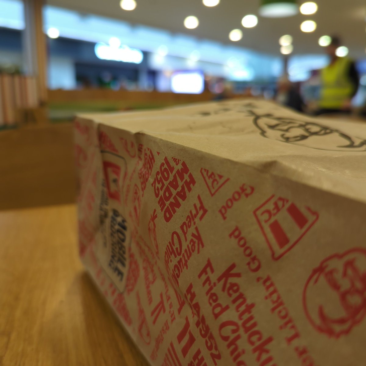 On the road to Norwich for the first of two career firsts over the next week.

Photo: sideways <a href="/KFC_UKI/">KFC UK</a> bag at a motorway service station ©️