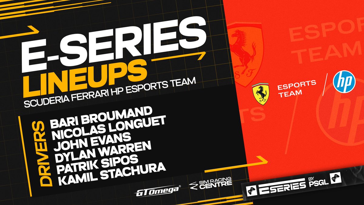 PSGL (@premiersimgl) on Twitter photo The three-time E-Series champions are back for S5 ๐ด
<a href="/FerrariEsports/">Ferrari Esports</a> ๐
<a href="/BariBroumand/">Bari Broumand</a>
<a href="/NicolasLonguet/">Nicolas Longuet</a>
<a href="/JohnEvansF1/">John Evans</a>
<a href="/dlwarren_/">Dylan Warren</a>
<a href="/patriksipos_/">Patrik Sipos</a>
<a href="/StachuraKamil/">Kamil Stachura</a>
#PSGLxEseries The three-time E-Series champions are back for S5 ๐ด
<a href="/FerrariEsports/">Ferrari Esports</a> ๐
<a href="/BariBroumand/">Bari Broumand</a>
<a href="/NicolasLonguet/">Nicolas Longuet</a>
<a href="/JohnEvansF1/">John Evans</a>
<a href="/dlwarren_/">Dylan Warren</a>
<a href="/patriksipos_/">Patrik Sipos</a>
<a href="/StachuraKamil/">Kamil Stachura</a>
#PSGLxEseries