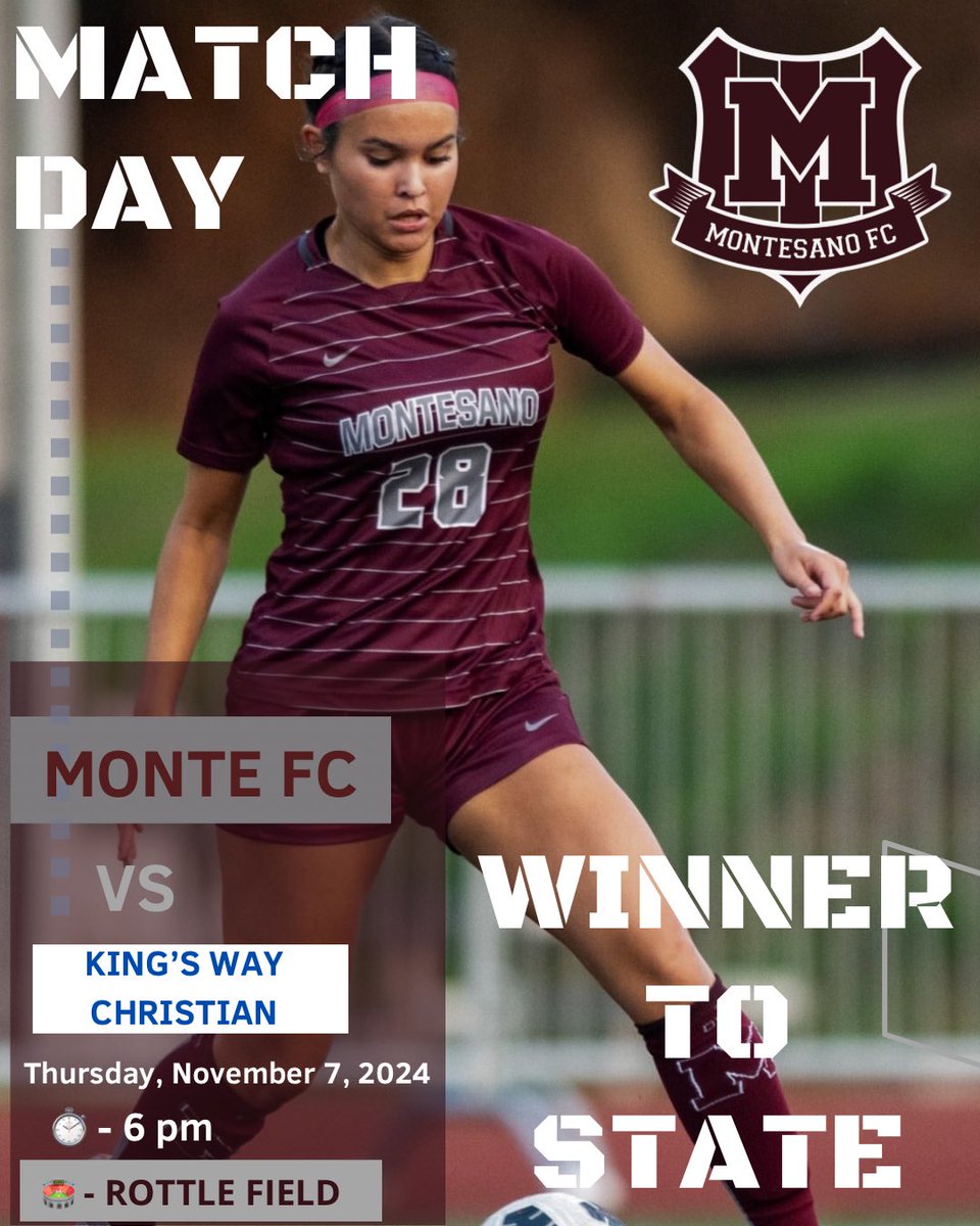 It’s game day!! Today we are playing in the semifinals of the district tournament vs King’s Way Christian. This is a winner to State game. Let’s see all of our Monte FC supporters in full force tonight at Rottle Field. Go Dogs! #ourjourneycontinues