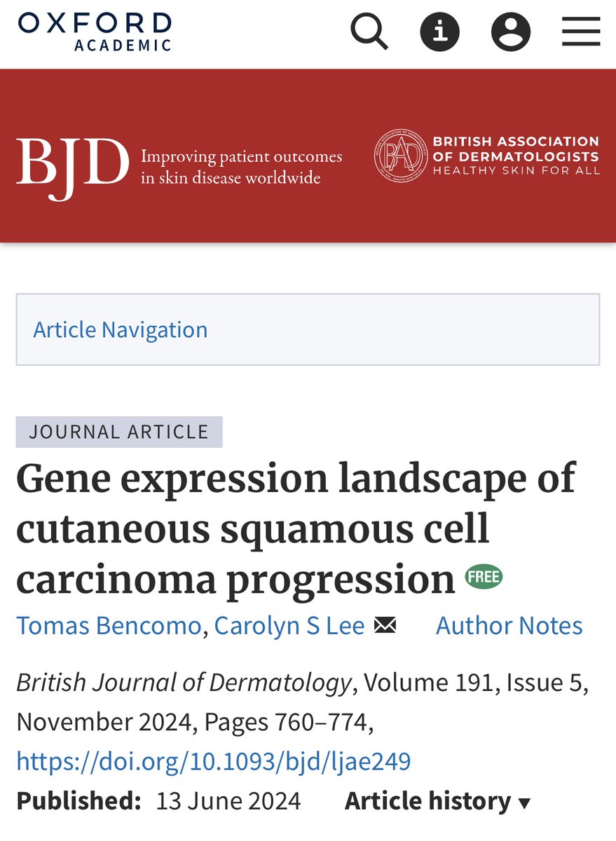 BJD (@brjdermatol) on Twitter photo In this translational study, <a href="/BencomoTomas/">Tomas Bencomo</a> and <a href="/CarolynLeeMDPhD/">Dr. Carolyn Lee, MD/PhD</a> reanalysed RNA sequencing data from cutaneous squamous cell carcinoma and its precursor lesions to define the transcriptome landscape at different stages of tumorigenesis.
doi.org/10.1093/bjd/lj… In this translational study, <a href="/BencomoTomas/">Tomas Bencomo</a> and <a href="/CarolynLeeMDPhD/">Dr. Carolyn Lee, MD/PhD</a> reanalysed RNA sequencing data from cutaneous squamous cell carcinoma and its precursor lesions to define the transcriptome landscape at different stages of tumorigenesis.
doi.org/10.1093/bjd/lj…