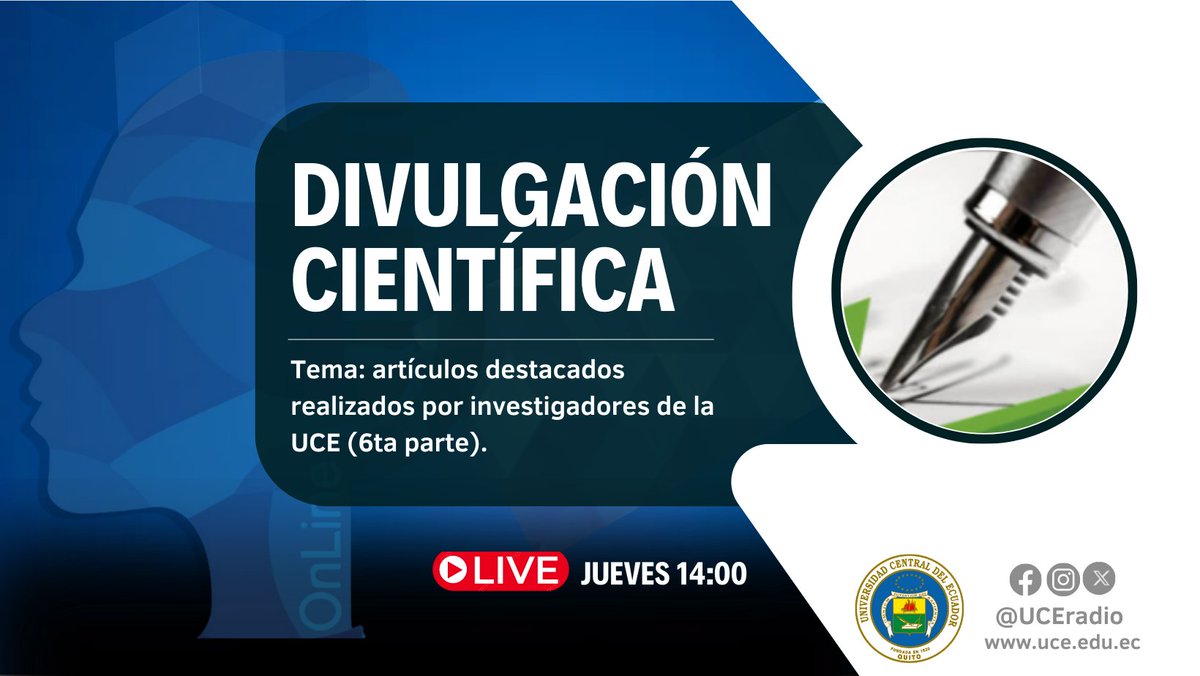 #Programa

En tu programa #DivulgaciónCientífica reflexionamos sobre los artículos destacados realizados por investigadores de la UCE.

Escúchanos uce.edu.ec