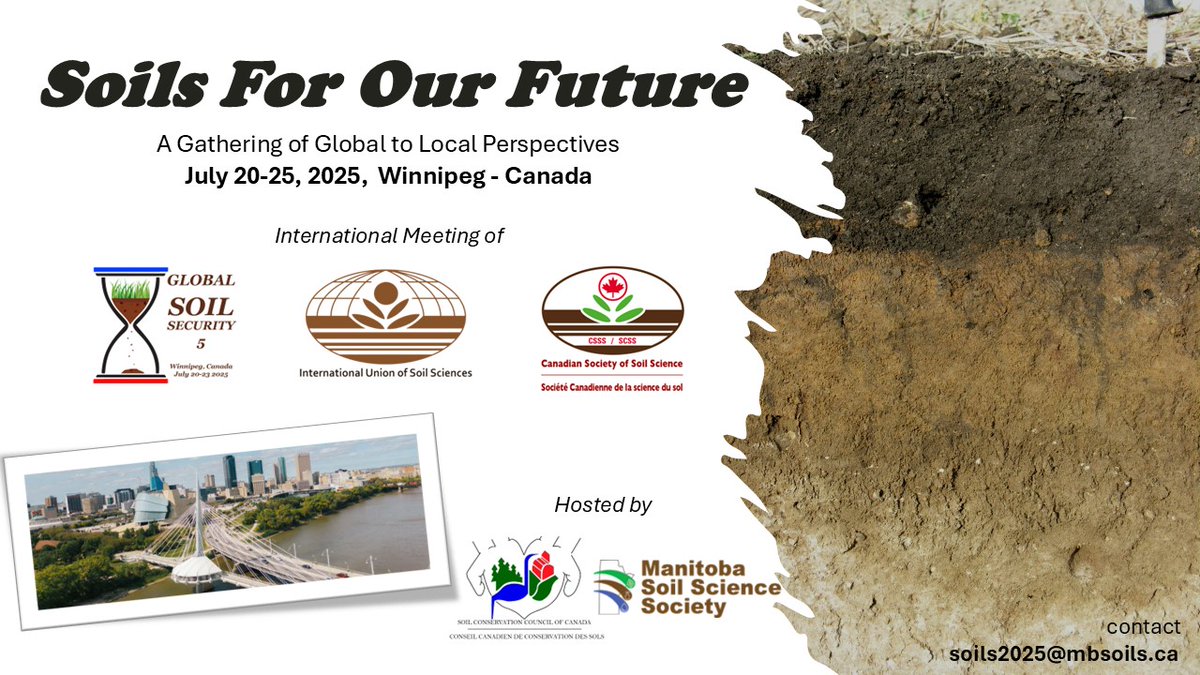 SAVE THE DATE! July 20-25, 2025

Our annual conference &amp; AGM will look a little different in 2025. We will be co-hosting the international Soils for our Future conference at the RBC Convention Centre in Winnipeg.

Call for sessions is open. Website below:
site.pheedloop.com/event/EVEYHOPO…