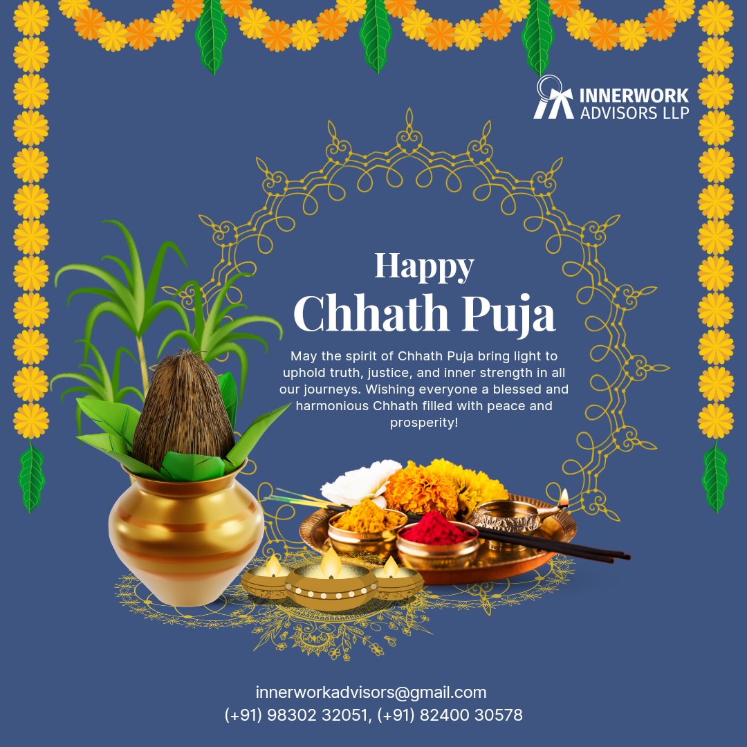 Innerworkllp's tweet photo. Celebrating Chhath Puja, the festival of gratitude and endurance #ChhathPuja! 
Honoring the Sun God with gratitude &amp; endurance, striving for justice, truth &amp; harmony #LegalJourney. 
May divine light guide us towards fairness and compassion in all we do #InnerStrength. https://t.co/s1M82YpsCT