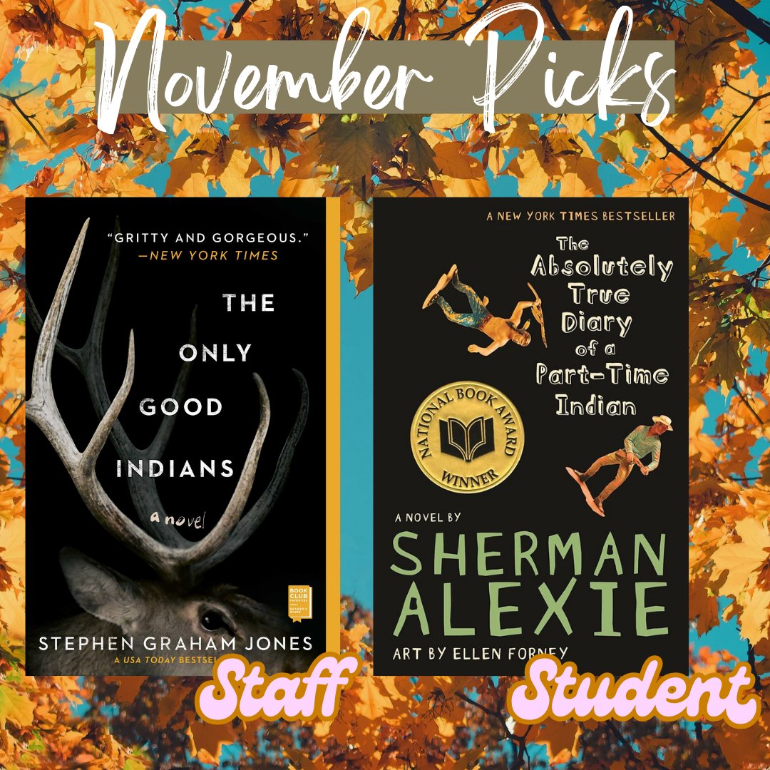 It's November &amp; we have some brand new student &amp; staff picks for you to try. Both are about the modern Native American experience because Indigenous ppl are still here, still thriving and still have stories to tell

Student: hoopladigital.com/ebook/the-abso…
Staff:libbyapp.com/search/gadd/se…