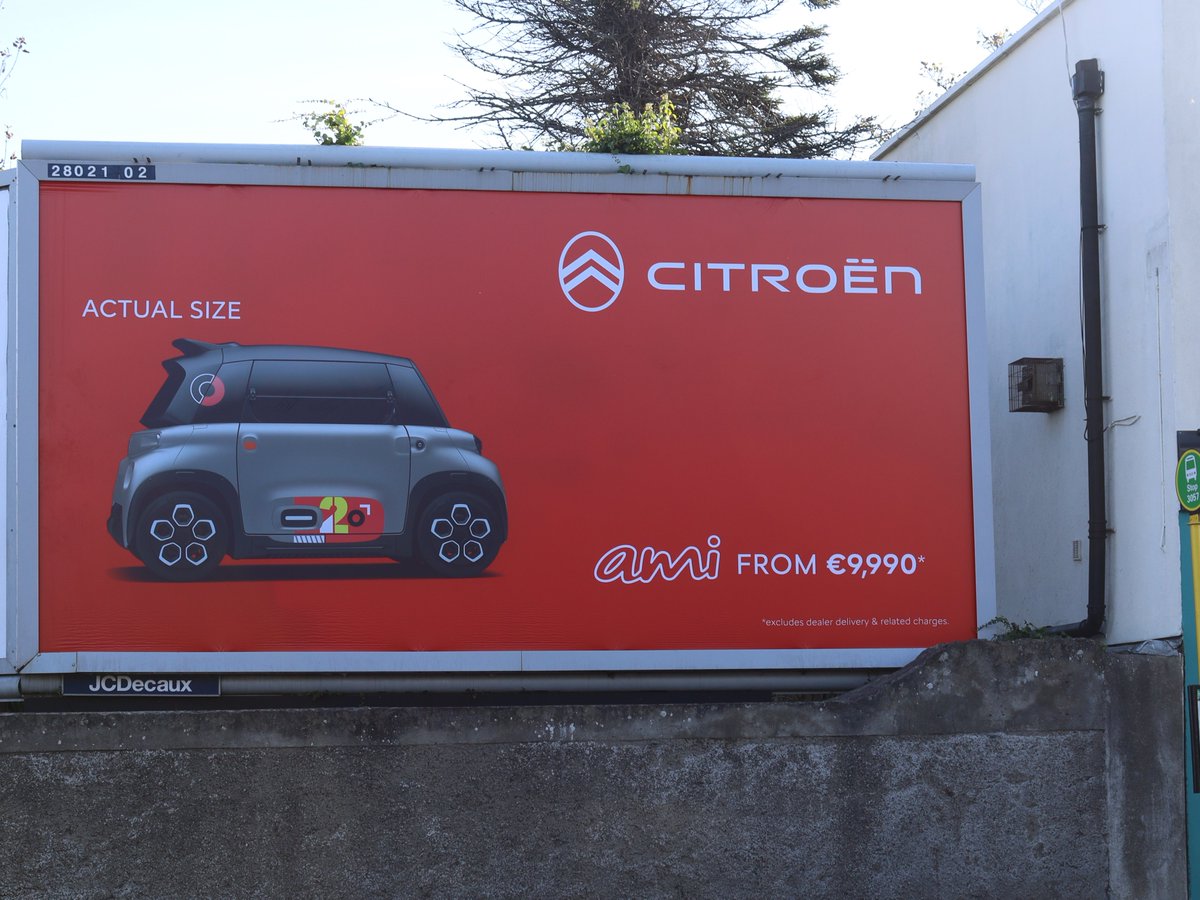 PMLGroup's tweet photo. No, really, that's how big the @CitroenIreland Ami actually is! 🚗

The 100% electric quadricycle has had its unique size highlighted across the Outdoor landscape, drawing attention with its compact proportions

✏️@Bloomadv &amp; PML

#BeMoreNow https://t.co/5KR8lK8xys