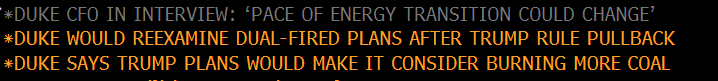 Some #energytransition news following the #election:
$DUK CFO: "Pace of energy transition could change" [following #USAElections2024] as Duke re-examines dual-fired power plant plans and considers burning more #coal.
#electricity #climate