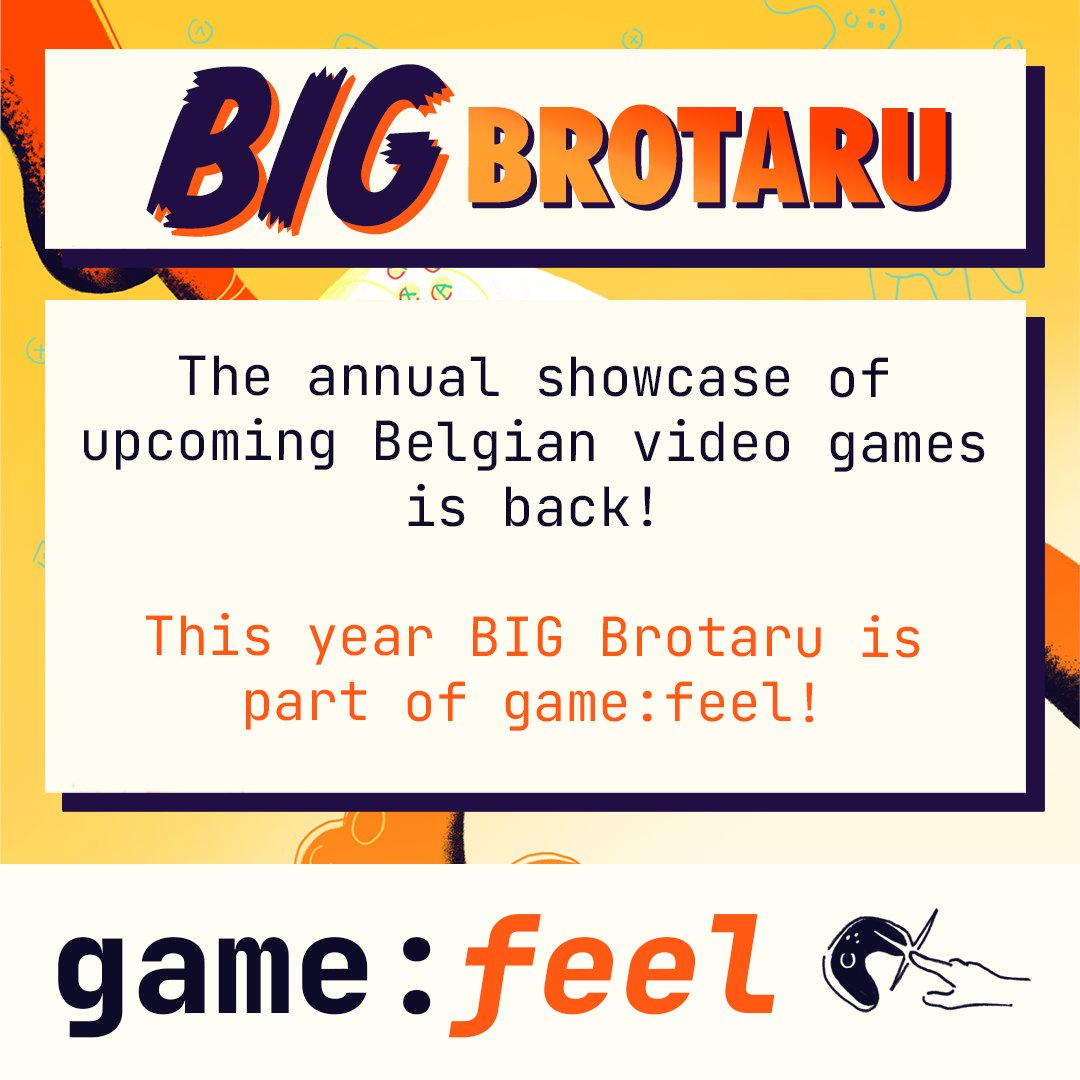 BIG Brotaru is part of Game:feel ! Showcase your game on a cinema screen, in front of an audience !

✨📷 Get your 𝘁𝗶𝗰𝗸𝗲𝘁𝘀 or 𝗿𝗲𝗴𝗶𝘀𝘁𝗲𝗿  𝘆𝗼𝘂𝗿 𝗴𝗮𝗺𝗲 𝗵𝗲𝗿𝗲: 📷gamefeel.eu📷 

See you there!  

#gamesbrussels #brotaru #brussels
