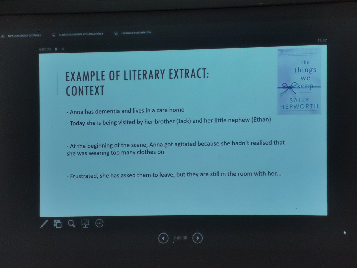 AnaBMartinezG's tweet photo. Closes the panel Carolina Fernández-Quintanilla from the University of Extremadura with her paper "Reader Responses to 
Dementia Fiction: 
Understanding and Empathy" drawing from ongoing research @FictionDementia enhancing #empathy. How do dementia #mindstyles work? #AEDEAN47 https://t.co/B2V4TxK6xM