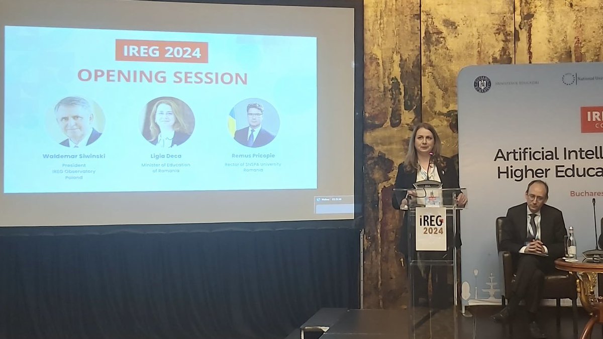 JosepMGarrell's tweet photo. Many thanks to @WSiwinski and #IREG for the opportunity to explain today in #Romania what the @euatweets is doing promoting the responsible use of #AI in #highereducation. Very happy to see the important commitment of Minister @ligiadeca in such important topic.
#IREG2024 👇🏻 https://t.co/xcCrrSEuLp