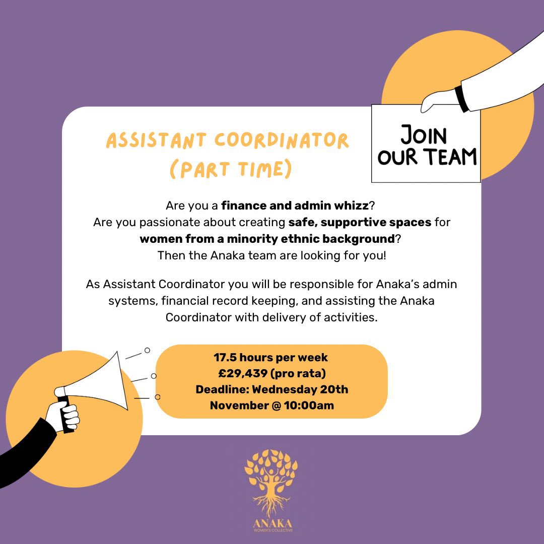 PPR (@ppr_org) on Twitter photo 📢 <a href="/AnakaCollective/">Anaka Women's Collective</a> are hiring! 📢
Are you a finance and admin whizz?
Are you passionate about creating safe, supportive spaces for women from a minority ethnic background?
Then the Anaka team are looking for you!
Apply here 👉 communityni.org/job/part-time-… 📢 <a href="/AnakaCollective/">Anaka Women's Collective</a> are hiring! 📢
Are you a finance and admin whizz?
Are you passionate about creating safe, supportive spaces for women from a minority ethnic background?
Then the Anaka team are looking for you!
Apply here 👉 communityni.org/job/part-time-…
