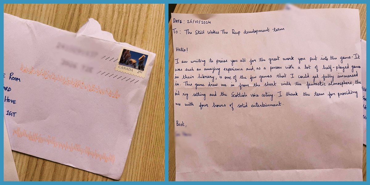 The Chinese Room (@chineseroom) on Twitter photo Wow. Today, we received a ✉️- handwritten & sent with care from Canada - expressing heartfelt thanks for <a href="/SWTD_Game/">Still Wakes the Deep</a>. To this wonderful fan, this moved us to the bottom of our hearts!💙
And to everyone who ventured into these depths with us, thank YOU for each connection made.🙏 Wow. Today, we received a ✉️- handwritten & sent with care from Canada - expressing heartfelt thanks for <a href="/SWTD_Game/">Still Wakes the Deep</a>. To this wonderful fan, this moved us to the bottom of our hearts!💙
And to everyone who ventured into these depths with us, thank YOU for each connection made.🙏