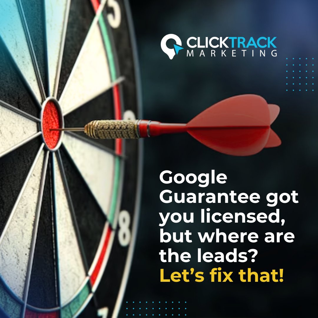 ClckTrckMrktng's tweet image. Google Guarantee got you licensed, but where are the leads? 🤔 Let’s fix that with a tailored SEO strategy that brings in the business you deserve! 🚀 #SEO #GoogleGuarantee #LeadGeneration #RankHigher