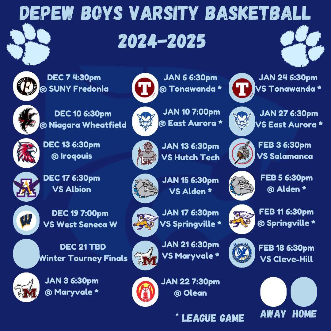 DepewBasketball's tweet image. Depew Wildcats 2024-25 Boys Basketball Schedule

#WildcatPride