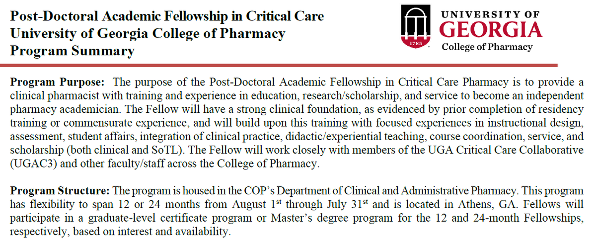 UGAC3 (@ugac3) on Twitter photo Considering a career in academia, but a little anxious about the research component? Feeling like an imposter? Check out the new Academic Fellowship in Crit Care Pharmacy <a href="/UGAPharmacy/">UGA College of Pharmacy</a>. If you would like more information, reach out to the program director <a href="/SESmithPharmD/">Susan Smith</a> Considering a career in academia, but a little anxious about the research component? Feeling like an imposter? Check out the new Academic Fellowship in Crit Care Pharmacy <a href="/UGAPharmacy/">UGA College of Pharmacy</a>. If you would like more information, reach out to the program director <a href="/SESmithPharmD/">Susan Smith</a>