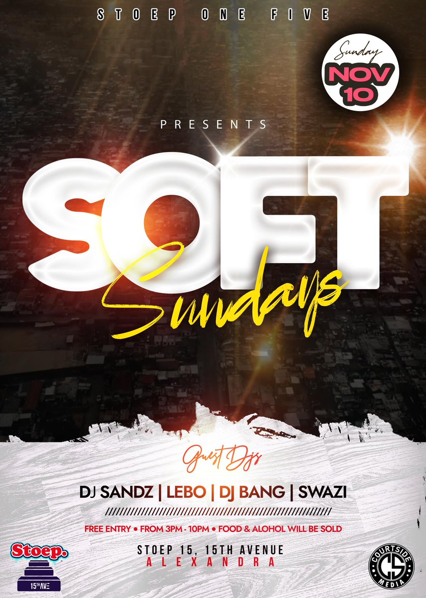 Let’s Make It Happen Once Again This Sunday !!!
Stoep15 Presents Soft Sundays 🍦

10th Of Nov 🗓️