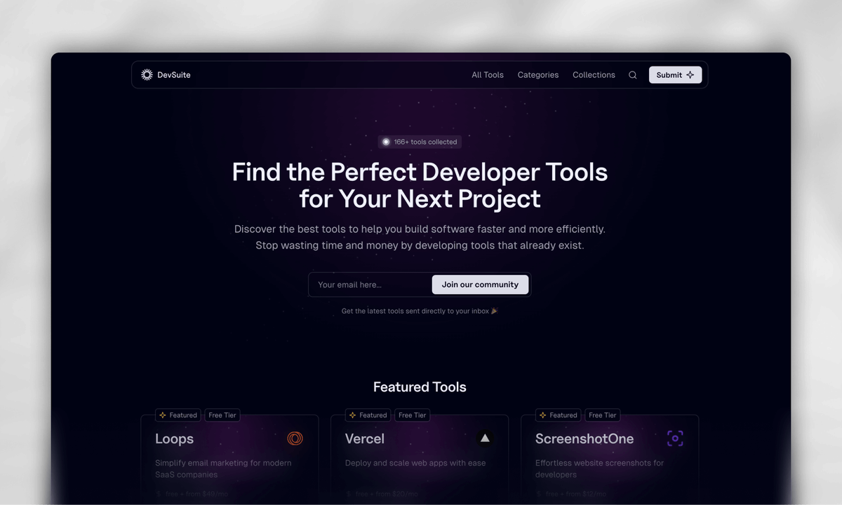 devsuiteco's tweet image. DevSuite — Find the Perfect Developer Tools for Your Next Project 👨‍💻

Discover the best tools to help you build software faster and more efficiently. Stop wasting time and money by developing tools that already exist.

→ devsuite.co