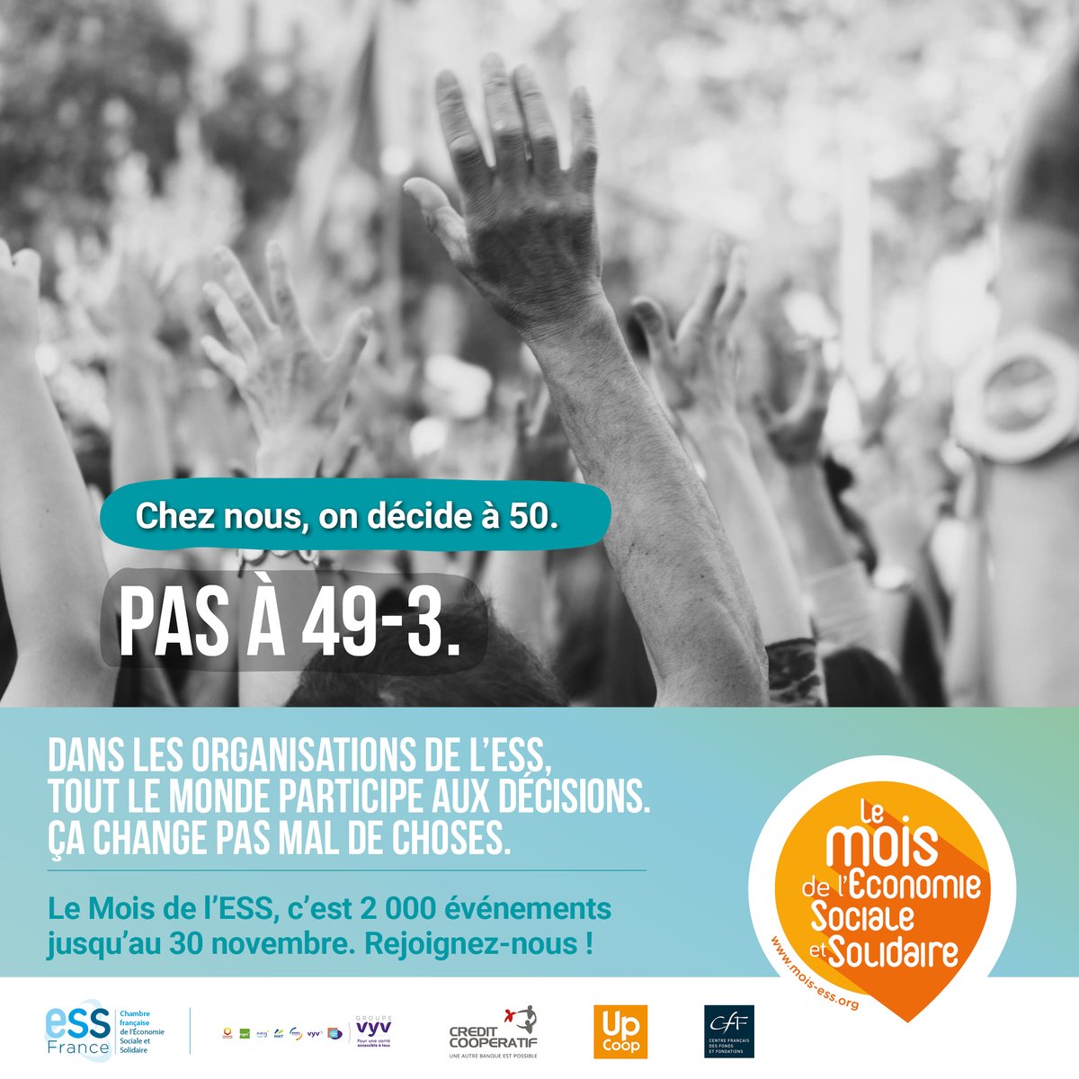 Dans l'ESS, on décide à 50. Pas à 49-3 😏
Dans l'ESS, tout le monde propose des solutions. Pas besoin de dissolution 😏

OUI, les structures démocratiques existent, et les entreprises de l’économie sociale et solidaire (#ESS) en sont la preuve !

➡️ mois-ess.org/l-ess-et-la-de…
