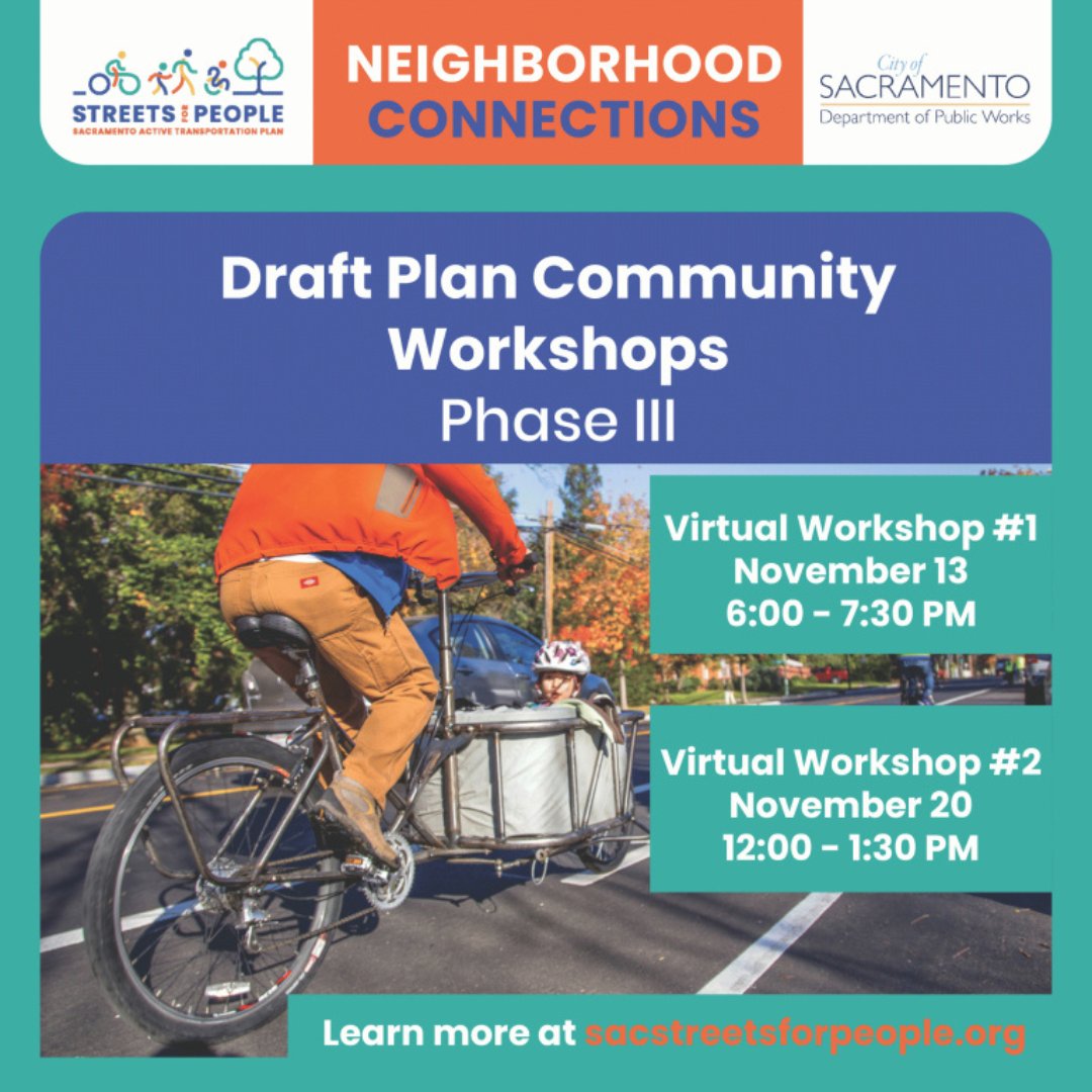 North Natomas Jibe (@jibewithus) on Twitter photo The <a href="/TheCityofSac/">City of Sacramento</a> invites community members to participate in two upcoming virtual workshops to review and provide input on their initial draft recommendations of the Streets for People Active Transportation Plan. Let's help move it forward!
#ActiveTransportation The <a href="/TheCityofSac/">City of Sacramento</a> invites community members to participate in two upcoming virtual workshops to review and provide input on their initial draft recommendations of the Streets for People Active Transportation Plan. Let's help move it forward!
#ActiveTransportation