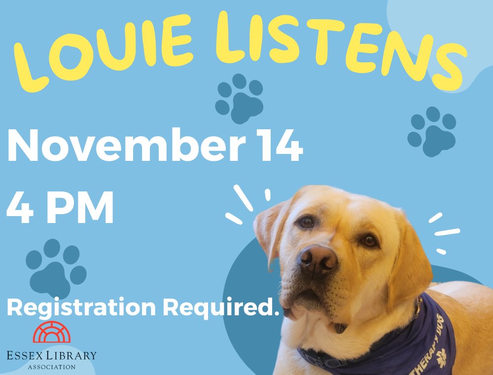 sxlibrary's tweet photo. Next Week! Louie Listens!
Open to kids AND teens who want to spend time with an awesome dog!
November 14, 4 PM
Register: https://t.co/Frhc2QzMqg
📖🐶❤️📖🐶❤️📖🐶❤️
#readtodogs #therapydog #dogs #read #libraryprogram #supportyourlocallibrary https://t.co/072errfESt