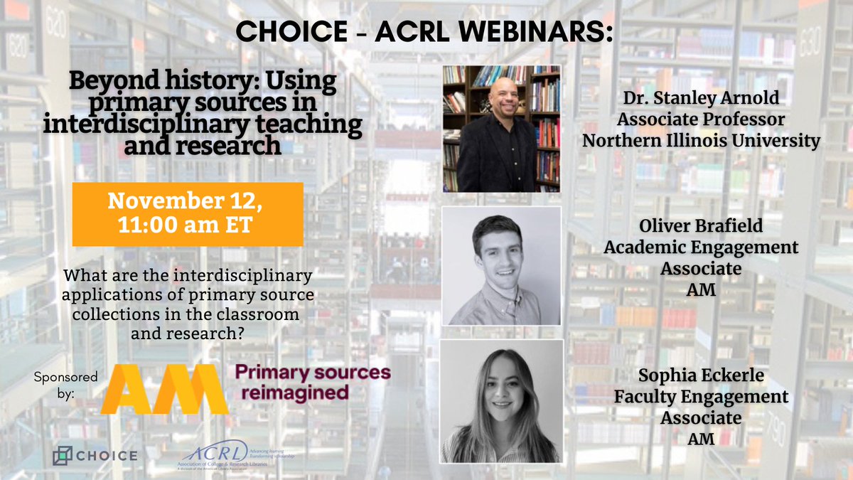 Catch the 11/12 #Choice-ACRLWebinar
We'll explore the interdisciplinary applications of #archival material beyond #history classes. Dr. Stanley Arnold from Northern Illinois U. will discuss the intersection of sports, race and civil rights ow.ly/1LZr50TMyJM <a href="/AdamMatthewGrp/">AM</a>