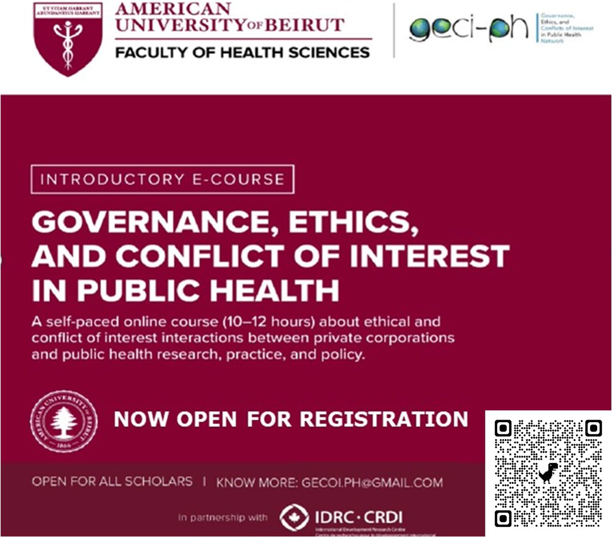 G-CAN Network (@geciph) on Twitter photo NEW COHORT REGISTRATION!
Secure your spot for the next cohort starting next month! Enroll now in our free course: Governance, Ethics, and Conflict of Interest in Public Health. Don't miss out! 📕 #FreeCourse #PublicHealthEducation #NextCohort #ConflictofInterest #CDOH #COI NEW COHORT REGISTRATION!
Secure your spot for the next cohort starting next month! Enroll now in our free course: Governance, Ethics, and Conflict of Interest in Public Health. Don't miss out! 📕 #FreeCourse #PublicHealthEducation #NextCohort #ConflictofInterest #CDOH #COI