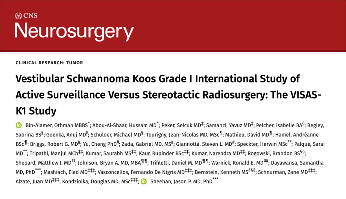 Pitt Neurosurgery (@pittneurosurg) on Twitter photo SRS management of patients with Koos grade I vestibular schwannomas was associated with superior tumor control and reduced odds for cranial nerve dysfunction, while not compromising hearing preservation compared with observation. <a href="/Obinalamer/">Othman Bin-Alamer</a> <a href="/haboualshaar/">Hussam Abou-Al-Shaar</a> journals.lww.com/neurosurgery/a⦠SRS management of patients with Koos grade I vestibular schwannomas was associated with superior tumor control and reduced odds for cranial nerve dysfunction, while not compromising hearing preservation compared with observation. <a href="/Obinalamer/">Othman Bin-Alamer</a> <a href="/haboualshaar/">Hussam Abou-Al-Shaar</a> journals.lww.com/neurosurgery/aā¦