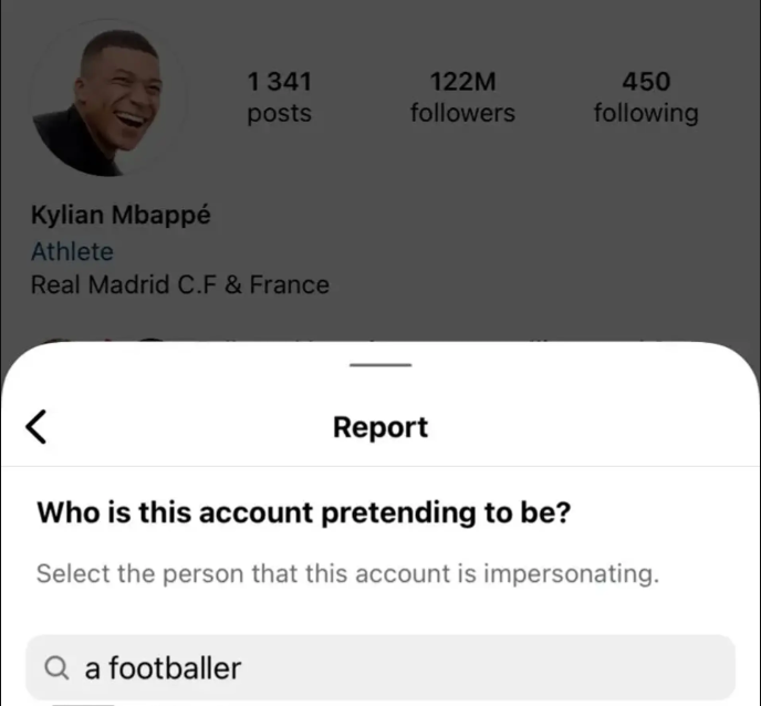 Ghanaballers's tweet photo. Madridistas openly admitting they’re in on the joke, flagging the striker's account for...."pretending to be a footballer." https://t.co/k5f6BnIWK2