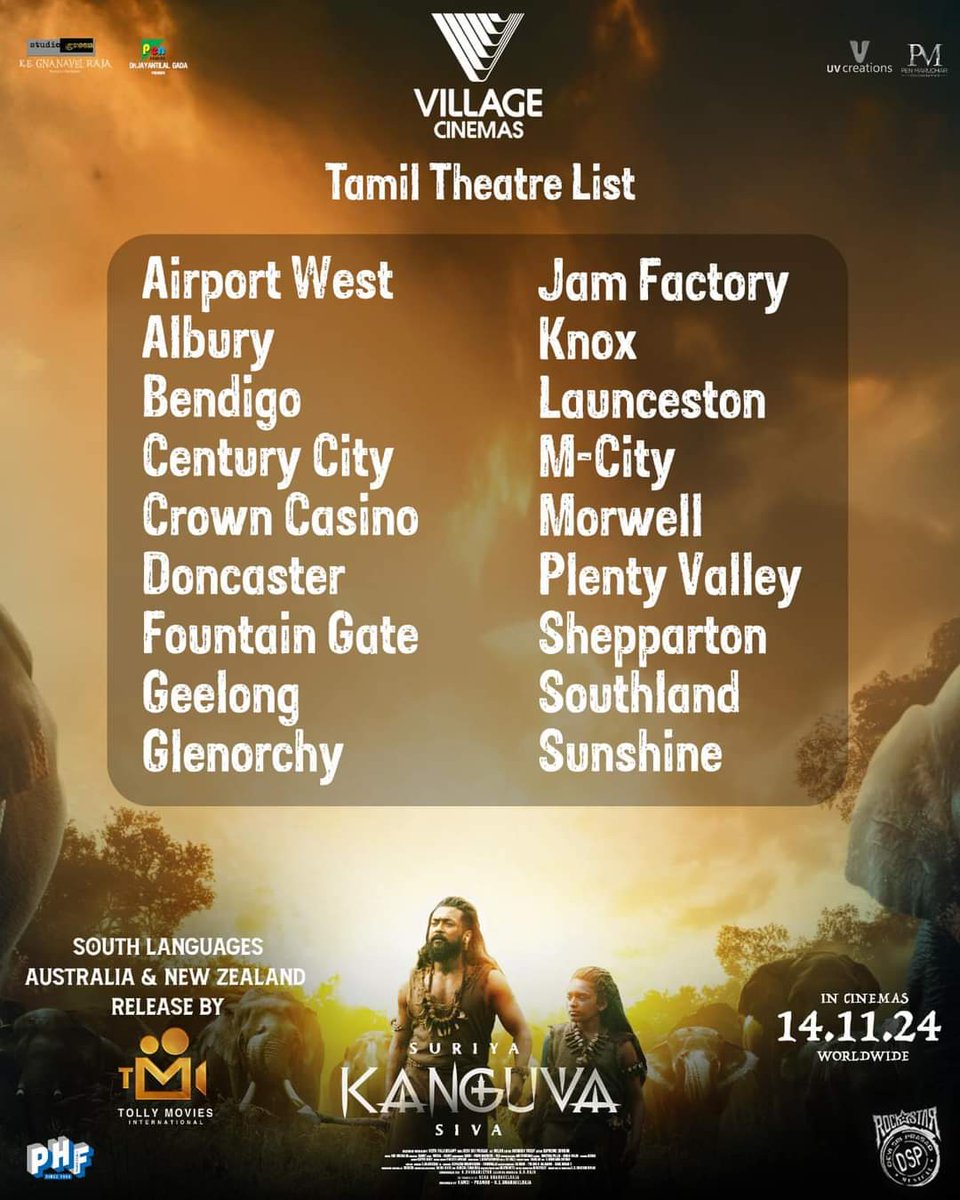 tamil_aus's tweet photo. 𝐁𝐫𝐚𝐜𝐞 𝐲𝐨𝐮𝐫𝐬𝐞𝐥𝐯𝐞𝐬 𝐟𝐨𝐫 𝐭𝐡𝐞 𝐮𝐥𝐭𝐢𝐦𝐚𝐭𝐞 𝐛𝐚𝐭𝐭𝐥𝐞 𝐨𝐟 𝐓𝐫𝐢𝐛𝐚𝐥 𝐈𝐧𝐬𝐭𝐢𝐧𝐜𝐭𝐬 🔥
Check out the #Kanguva  theatre's list from #hoytscinema #VillageCinemas #readingcinemas 

#KanguvaFromNov14 🦅 https://t.co/6xramoZdZ1
