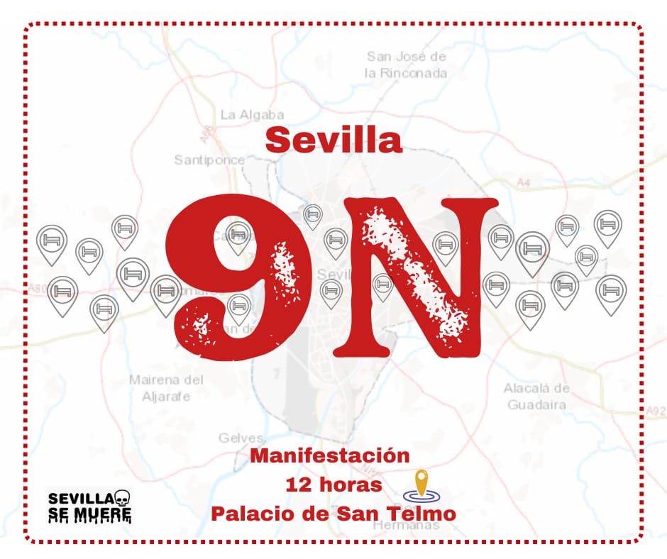 SevillaSeMuere's tweet photo. OS PEDIMOS QUE ASISTÁIS A ESTA MANIFESTACIÓN DEL
9N Y ASÍ MOSTREMOS NUESTRO HARTAZGO SOBRE LA
TURISTIFICACIÓN DEPREDADORA. 

Sevilla Se Muere con sus
reivindicaciones y su pancarta. 
El sábado #9N es un día para aunar esfuerzos, mostrar el descontento en la calle y hacernos oír. https://t.co/I9AKfFstZY