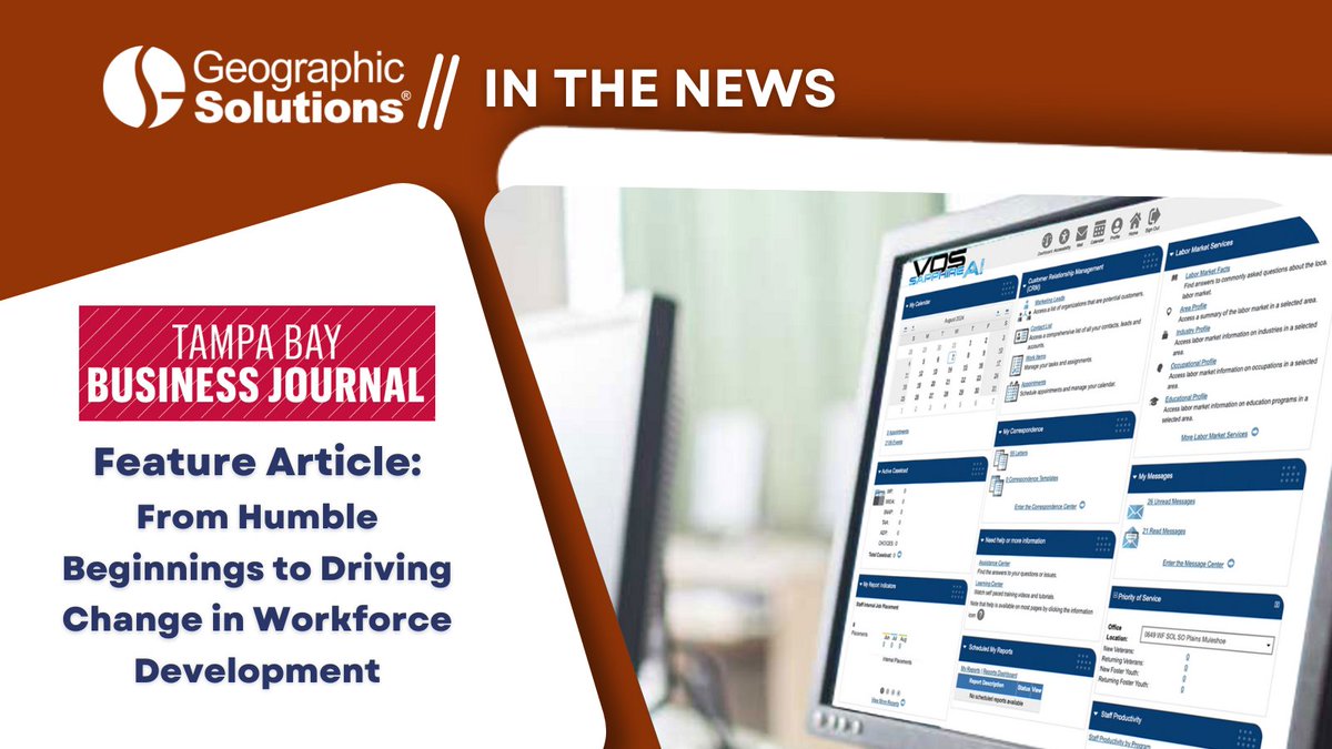 Geographic Solutions (@geosolutionsinc) on Twitter photo Hot off the press! We were featured in an article in the <a href="/TBBJnewsroom/">Tampa Bay Business Journal</a>, exploring how Geographic Solutions is driving innovation within the workforce development industry.
Read more here: bit.ly/4fgf3QG
#WorkforceDevelopment #GeographicSolutions #MustRead Hot off the press! We were featured in an article in the <a href="/TBBJnewsroom/">Tampa Bay Business Journal</a>, exploring how Geographic Solutions is driving innovation within the workforce development industry.
Read more here: bit.ly/4fgf3QG
#WorkforceDevelopment #GeographicSolutions #MustRead