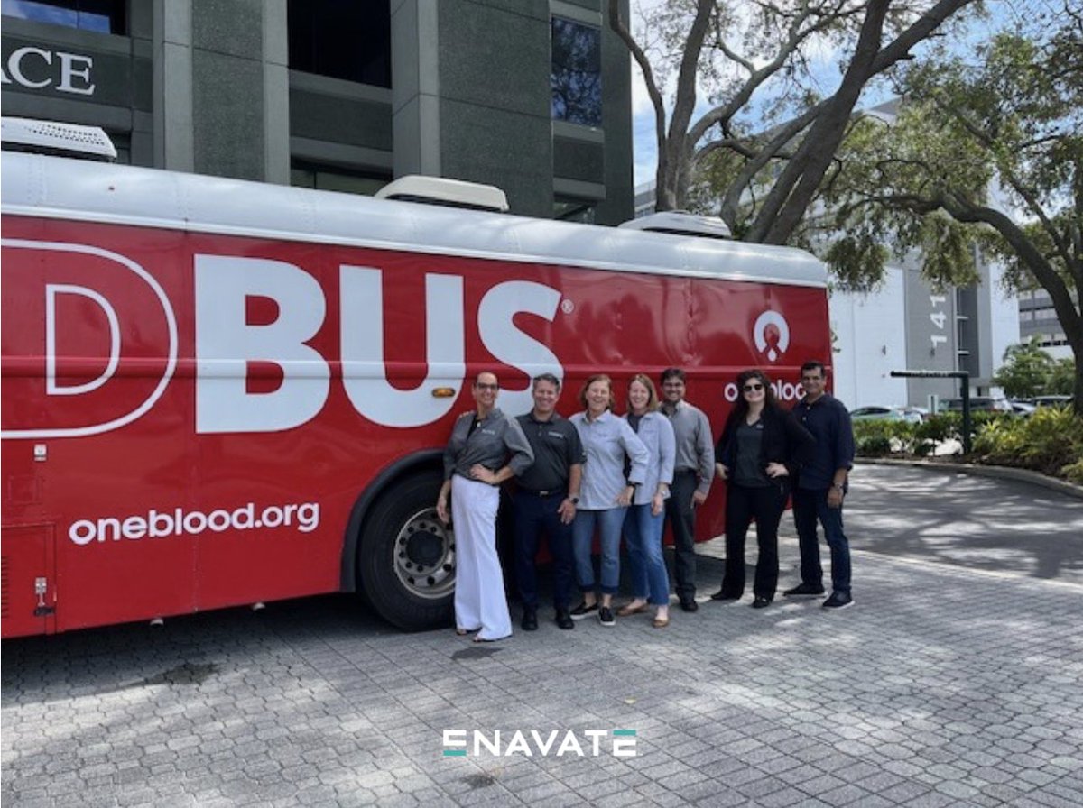 "Small Act, Big Impact!"

Today, Enavate had the privilege of hosting our client, OneBlood, as they brought their blood donation bus right to our office for a special blood drive. Our team proudly rolled up the sleeves of their Enavate shirts to donate! 🩸