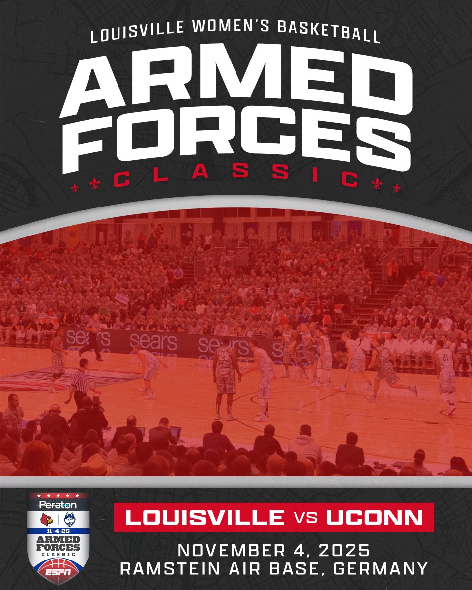 LouisvilleWBB's tweet photo. 𝑩𝒊𝒈𝒈𝒆𝒓 𝒕𝒉𝒂𝒏 𝑩𝒂𝒔𝒌𝒆𝒕𝒃𝒂𝒍𝒍

The Cards will play in the Armed Forces Classic at Ramstein Air Base in Germany to open the 2025-26 season ‼️

📰 https://t.co/oMvm8t75VC

#GoCards https://t.co/hGKhBh8ag9