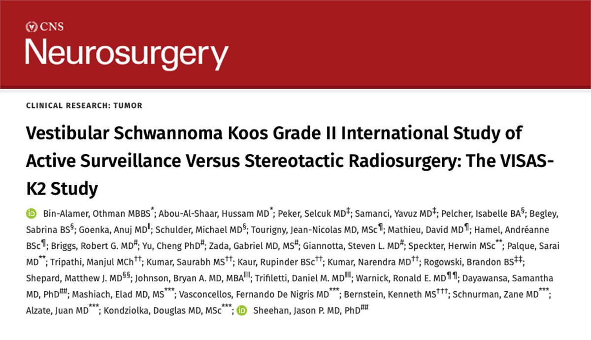 Pitt Neurosurgery (@pittneurosurg) on Twitter photo For patients with Koos grade II vestibular schwannomas, SRS offers superior tumor control rate and lower risk of cranial nerve dysfunction without sacrificing hearing preservation, compared with observation. <a href="/Obinalamer/">Othman Bin-Alamer</a> <a href="/haboualshaar/">Hussam Abou-Al-Shaar</a> journals.lww.com/neurosurgery/a⦠For patients with Koos grade II vestibular schwannomas, SRS offers superior tumor control rate and lower risk of cranial nerve dysfunction without sacrificing hearing preservation, compared with observation. <a href="/Obinalamer/">Othman Bin-Alamer</a> <a href="/haboualshaar/">Hussam Abou-Al-Shaar</a> journals.lww.com/neurosurgery/aā¦