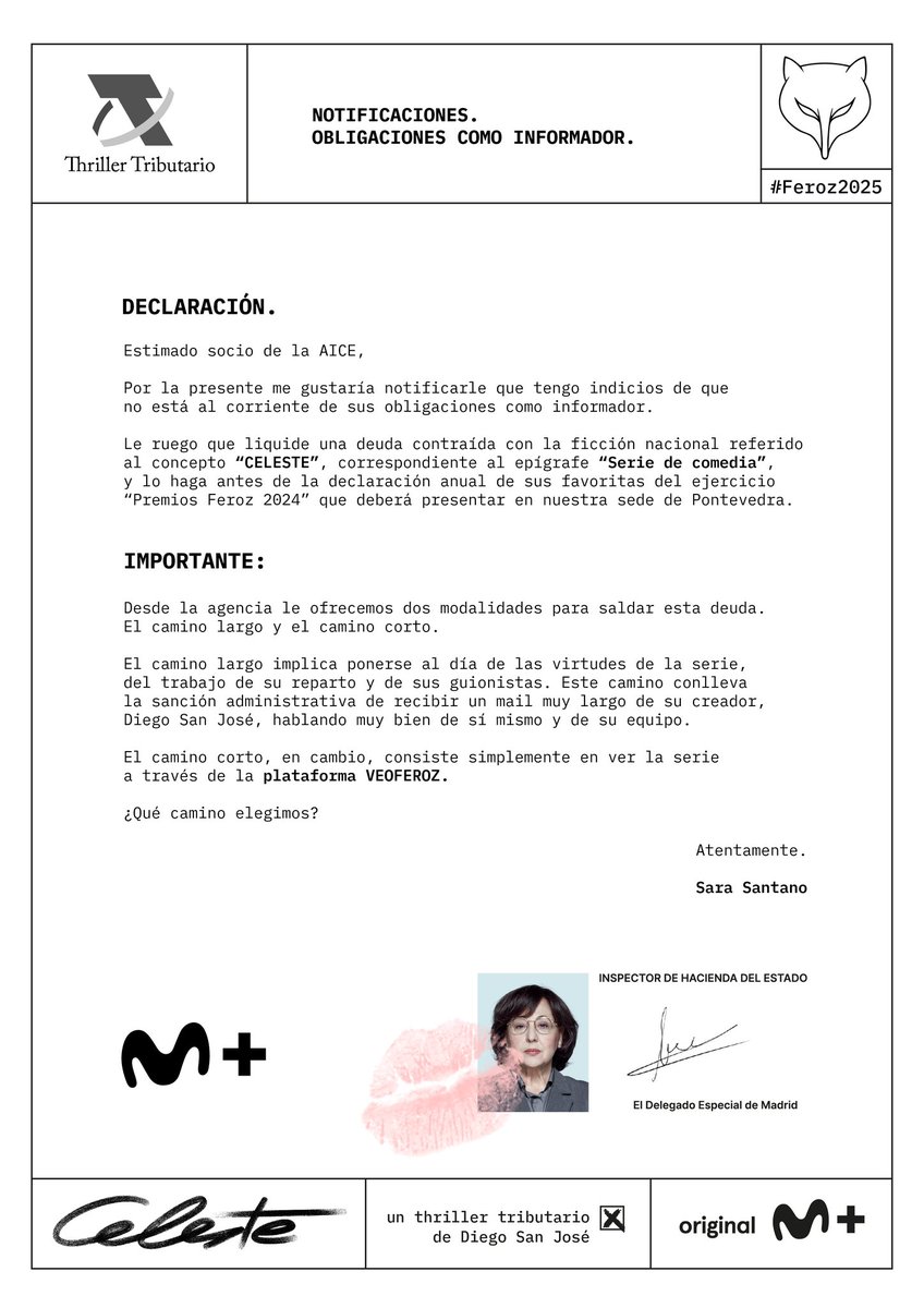 Qué jodido ser crítico en España, con lo mal que están las cosas, y encima te llega esta carta de Hacienda. 

Mucha fuerza a los compañeros de <a href="/PremiosFeroz/">Premios Feroz</a> y que se quede en un susto.