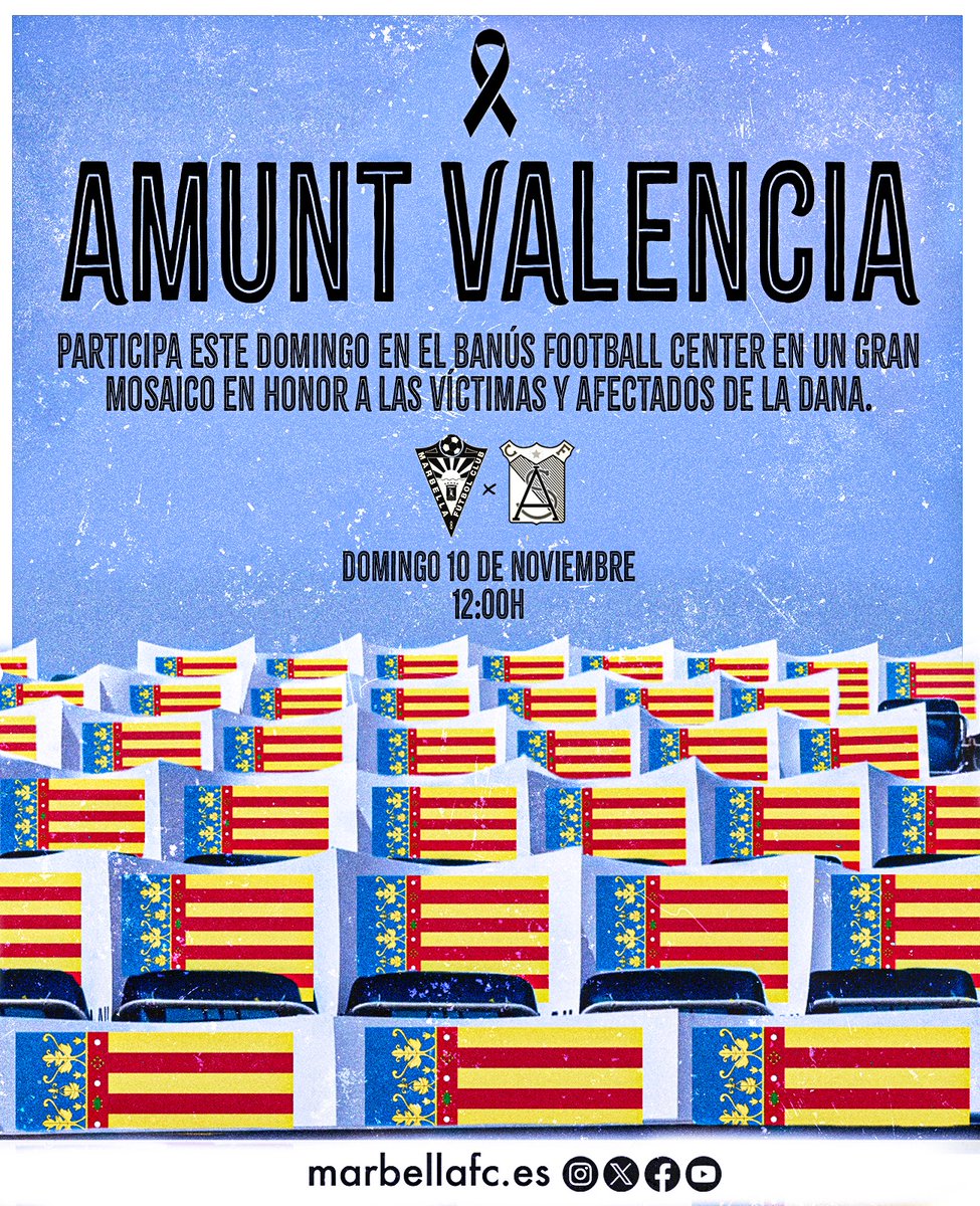 🆕️ 𝔸𝕞𝕦𝕟𝕥 𝕍𝕒𝕝𝕖𝕟𝕔𝕚𝕒. 𝙇𝙡𝙚𝙣𝙚𝙢𝙤𝙨 𝙩𝙤𝙙𝙖𝙨 𝙡𝙖𝙨 𝙜𝙧𝙖𝙙𝙖𝙨 del Banús Football Center este domingo para formar un 𝙜𝙧𝙖𝙣 𝙢𝙤𝙨𝙖𝙞𝙘𝙤 𝙙𝙚 𝙡𝙖 𝙗𝙖𝙣𝙙𝙚𝙧𝙖 𝙙𝙚 𝙡𝙖 𝘾𝙤𝙢𝙪𝙣𝙞𝙙𝙖𝙙 𝙑𝙖𝙡𝙚𝙣𝙘𝙞𝙖𝙣𝙖 𝙚𝙣 𝙝𝙤𝙣𝙤𝙧 𝙖 𝙡𝙖𝙨 𝙫𝙞𝙘𝙩𝙞𝙢𝙖𝙨