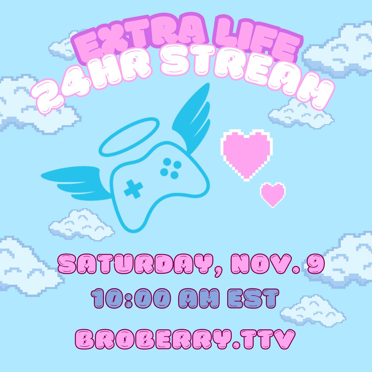 thebroberry's tweet photo. Hey Everyone!

Saturday, November 9 @ 10:00am EST. I will be hosting my Extra Life 24HR Charity Stream on Twitch ( https://t.co/tan9D2gSPt ) - Raising money for Children’s Hospital LA. Please visit my Extra Life Page which can be found here: https://t.co/6BisWGNHQC

Thank you❤️ https://t.co/AwNZhehEEA