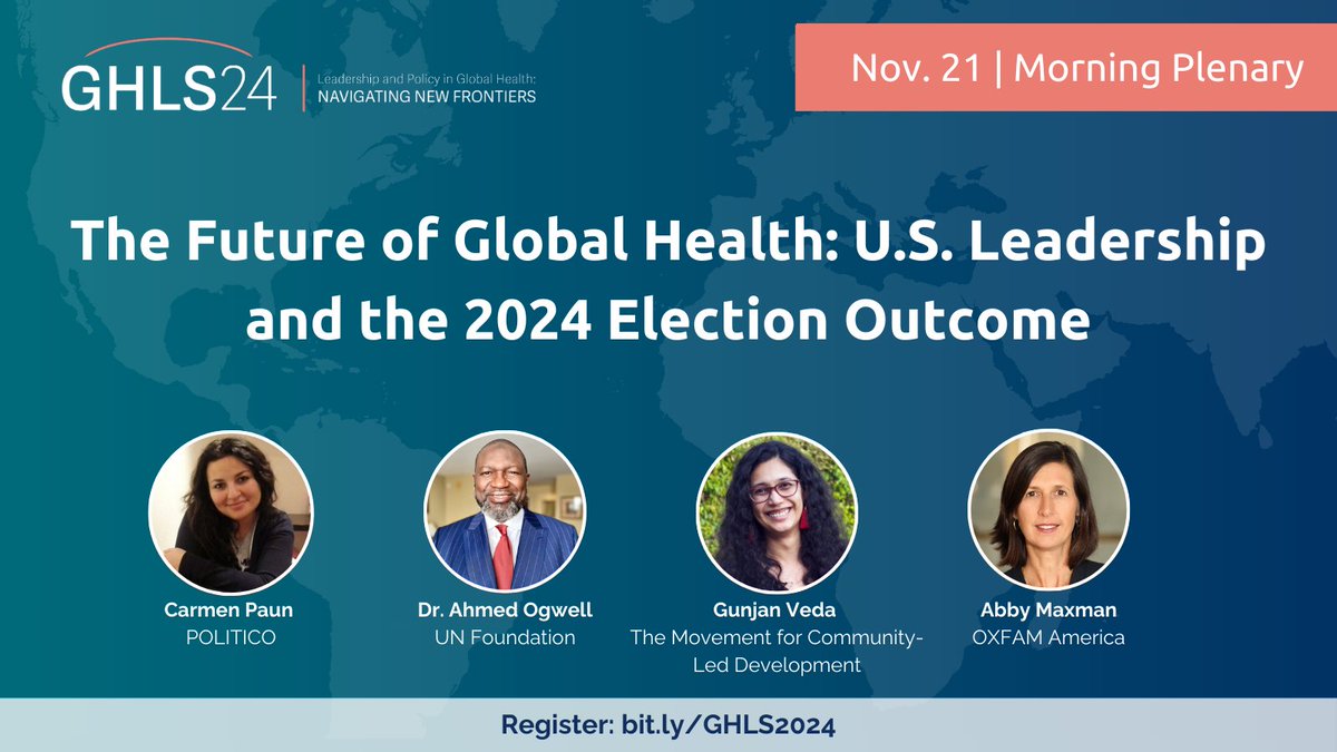 GlassrothCreate's tweet photo. How will the U.S. election impact America's role in #GlobalHealth policy &amp; funding? An expert panel will discuss how changes in leadership may influence U.S. global health partnerships &amp; initiatives at #GHLS24. Register here: https://t.co/hPbTdhdRWR
@GlobalHealthOrg https://t.co/LpKE4n3KDU