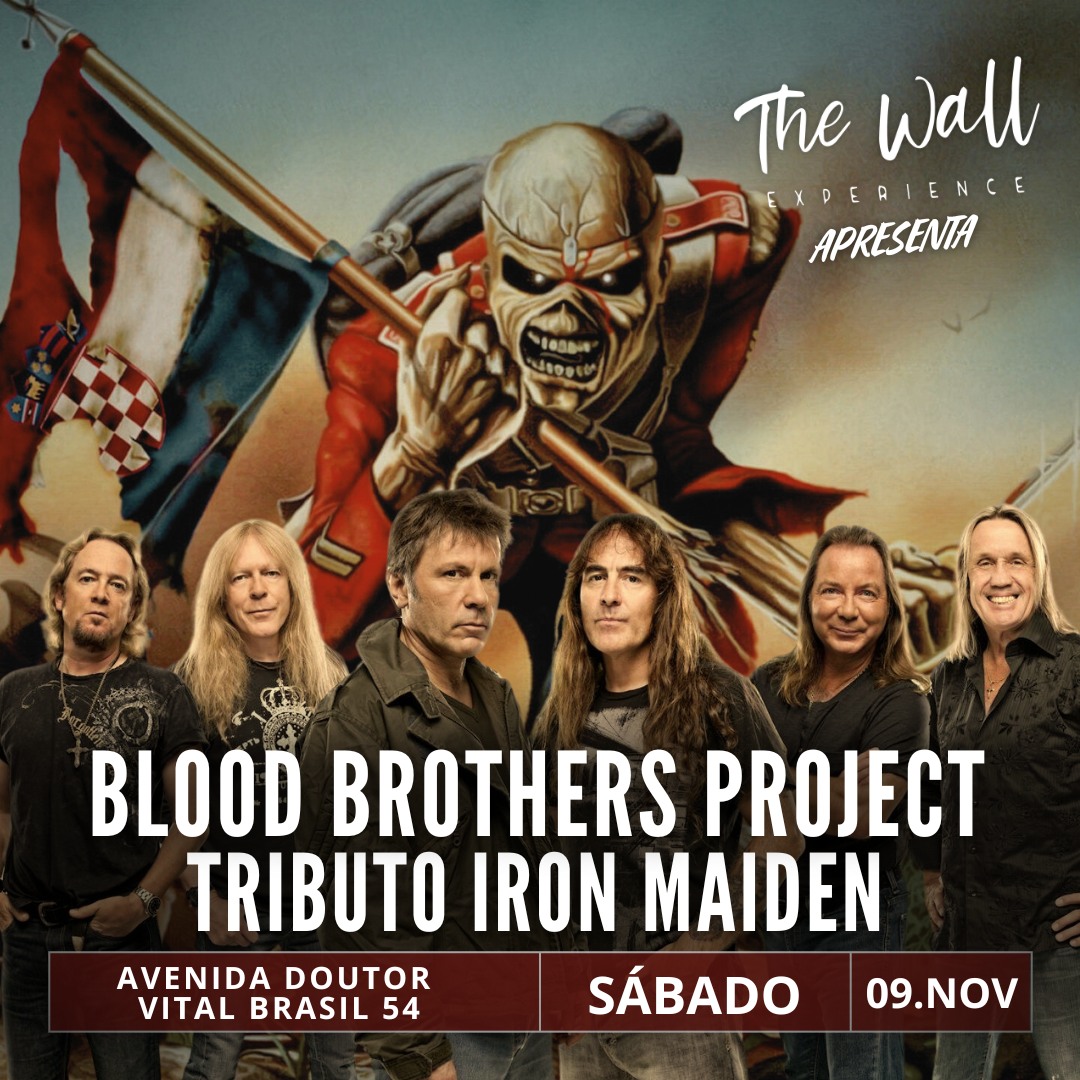 📷 The Wall Experience !!
Apresenta: BLOOD BROTHERS -
Iron Maiden !!! O Tribute !
Sábado !!
09/11
Prepare-se para uma noite épica de rock! Os BLOOD BROTHERS, considerados pela crítica e pelo público os covers oficiais de Steve Harris e Dave Murray, vão agitar no <a href="/thewallcafe/">The Wall Experience</a>