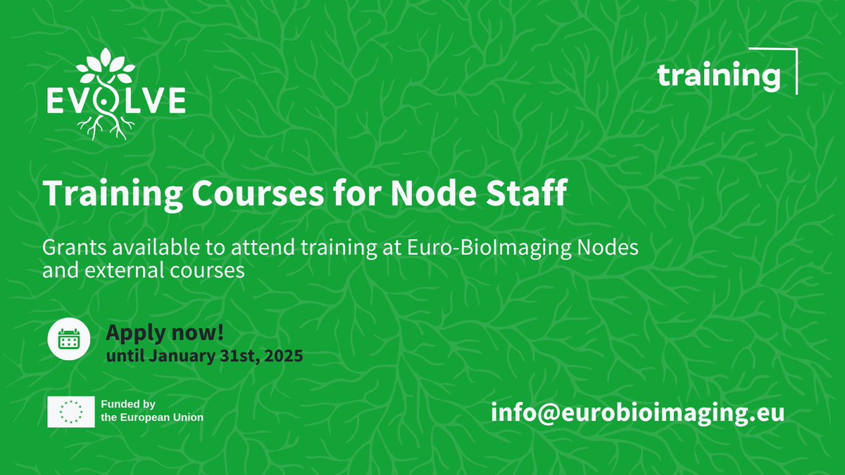 Hey #EuroBioImaging Node staff! Looking to improve your imaging, data analysis and/or management skills? 
Check out the #EVOLVEproject training Open Call. It's a great way to get funding support to fulfil your learning ambitions.🌟
More info⤵️
eurobioimaging.eu/news/evolve-tr…