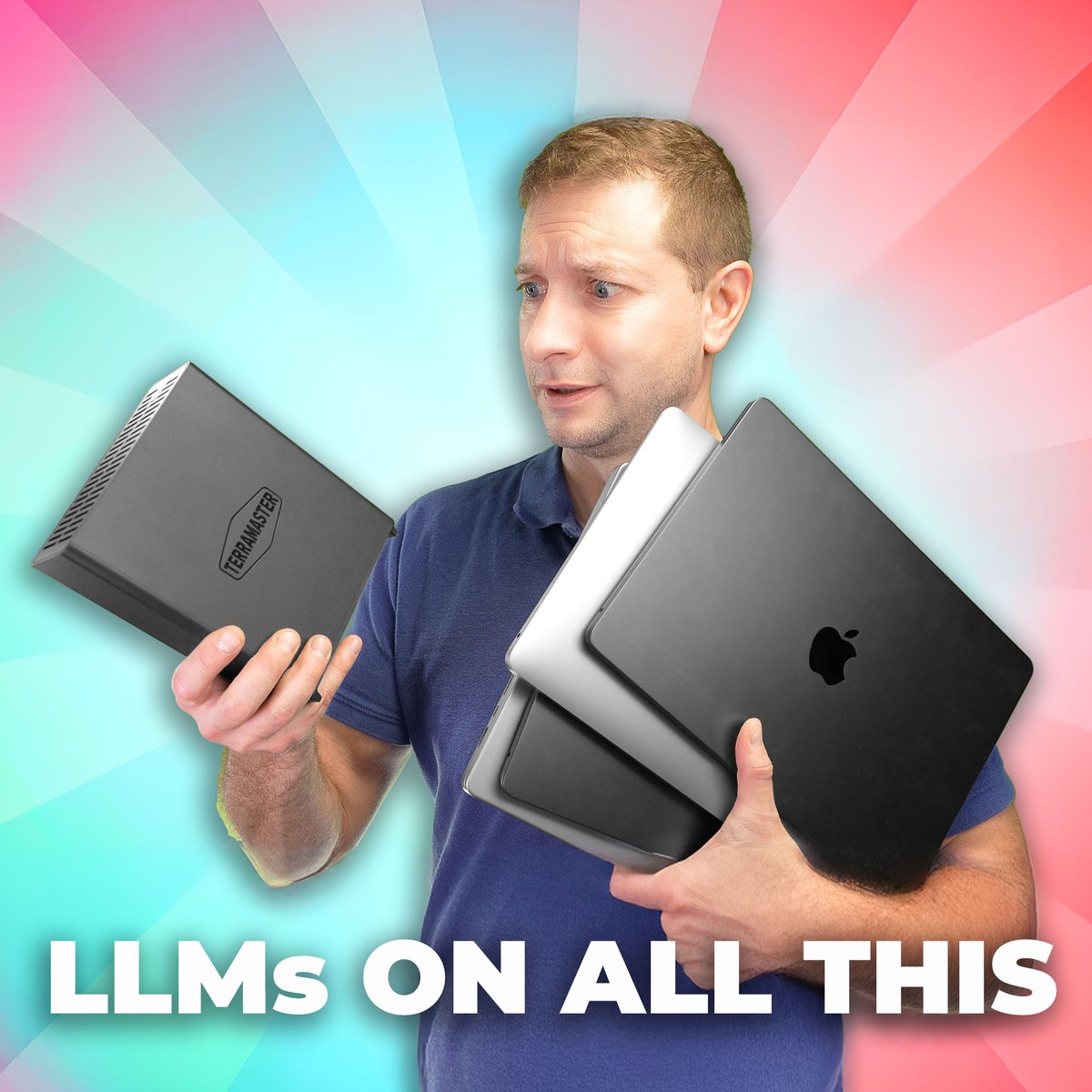 digitalix's tweet photo. New video - I test the cluster workflow on MacBook Pro and MacBook Airs, all sharing LLM models via an all-SSD NAS, while talking to each other via Thunderbolt. (Video link in reply) https://t.co/NUVZVLtDmd