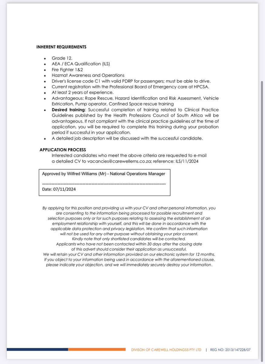 We’re seeking passionate individuals to join Carewell Ambulances. If you have what it takes to help us respond to emergencies with skill and compassion, apply today!
#JoinUs #EmergencyServices #WeAreHiring #CarewellAmbulances #JobSeekersSA