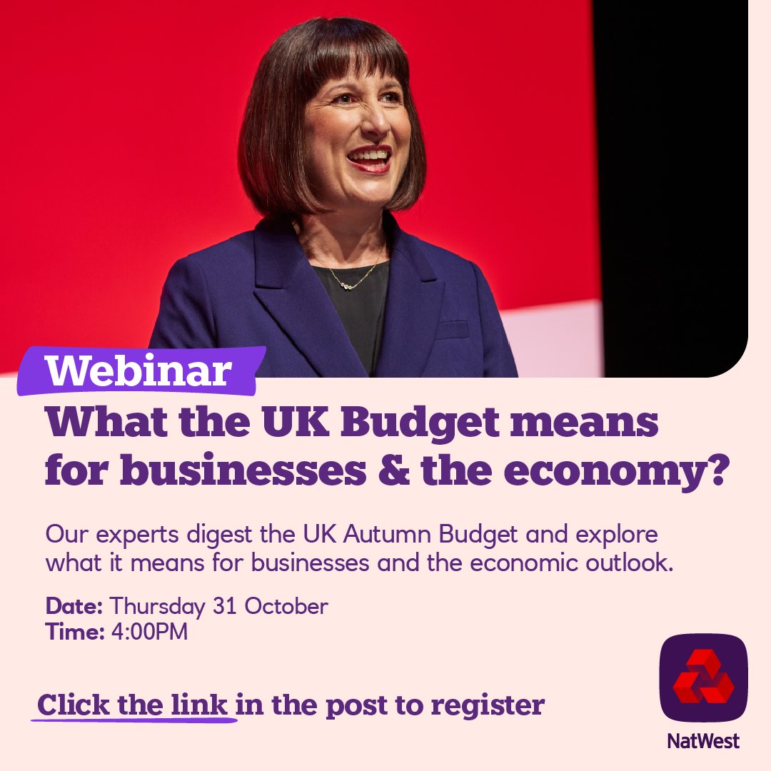 🧰 How might the Chancellor’s Budget deliver for UK businesses and shape the economic outlook? 👇

Join our interactive webinar on Thursday 31 October at 4PM to find out! 

REGISTER TODAY: rbs.zoom.us/webinar/regist…

#AutumnBudget #UKEconomy