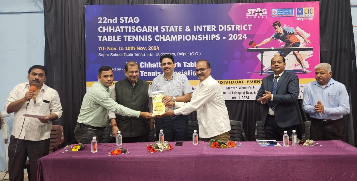 CgOlympic's tweet photo. 22वीं स्टेग छत्तीसगढ़ राज्य एवं अंतर जिला टेबल टेनिस प्रतियोगिता-2024 उदघाटन समारोह में मुख्य अतिथि के रूप मे छत्तीसगढ़ ओलंपिक संघ के महासचिव श्री विक्रम सिसोदिया, एवं छत्तीसगढ़ ओलंपिक संघ के उपाध्यक्ष श्री गजराज पगारिया व श्री शरद शुक्ला की उपस्थिति में संपन्न हुआ https://t.co/9C9fBDg62q