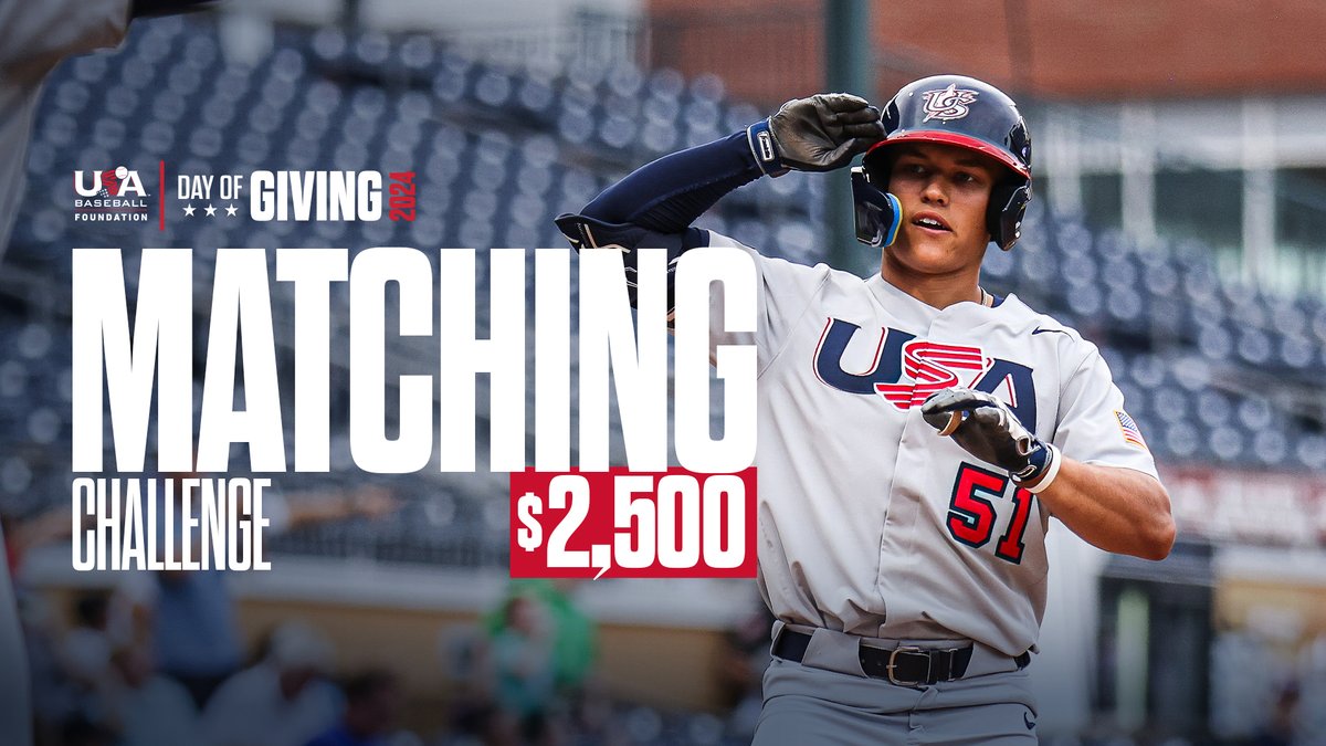 USA Baseball (@usabaseball) on Twitter photo 🚨 DONOR MATCH ALERT 🚨
Thanks to the generosity of Collegiate National Team alum and first-round MLB Draft pick <a href="/jj_wetherholt/">JJ Wetherholt</a>, every gift made in the next TWO hours will be matched up to $2,500. Double your impact now! bit.ly/USABDayofGiving 🚨 DONOR MATCH ALERT 🚨
Thanks to the generosity of Collegiate National Team alum and first-round MLB Draft pick <a href="/jj_wetherholt/">JJ Wetherholt</a>, every gift made in the next TWO hours will be matched up to $2,500. Double your impact now! bit.ly/USABDayofGiving